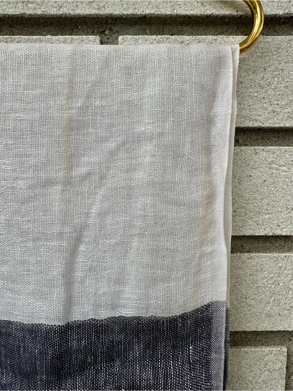 Oversized Linen Pom Pom Tassel Scarf Blue White Colorblock Shawl Wrap Coastal